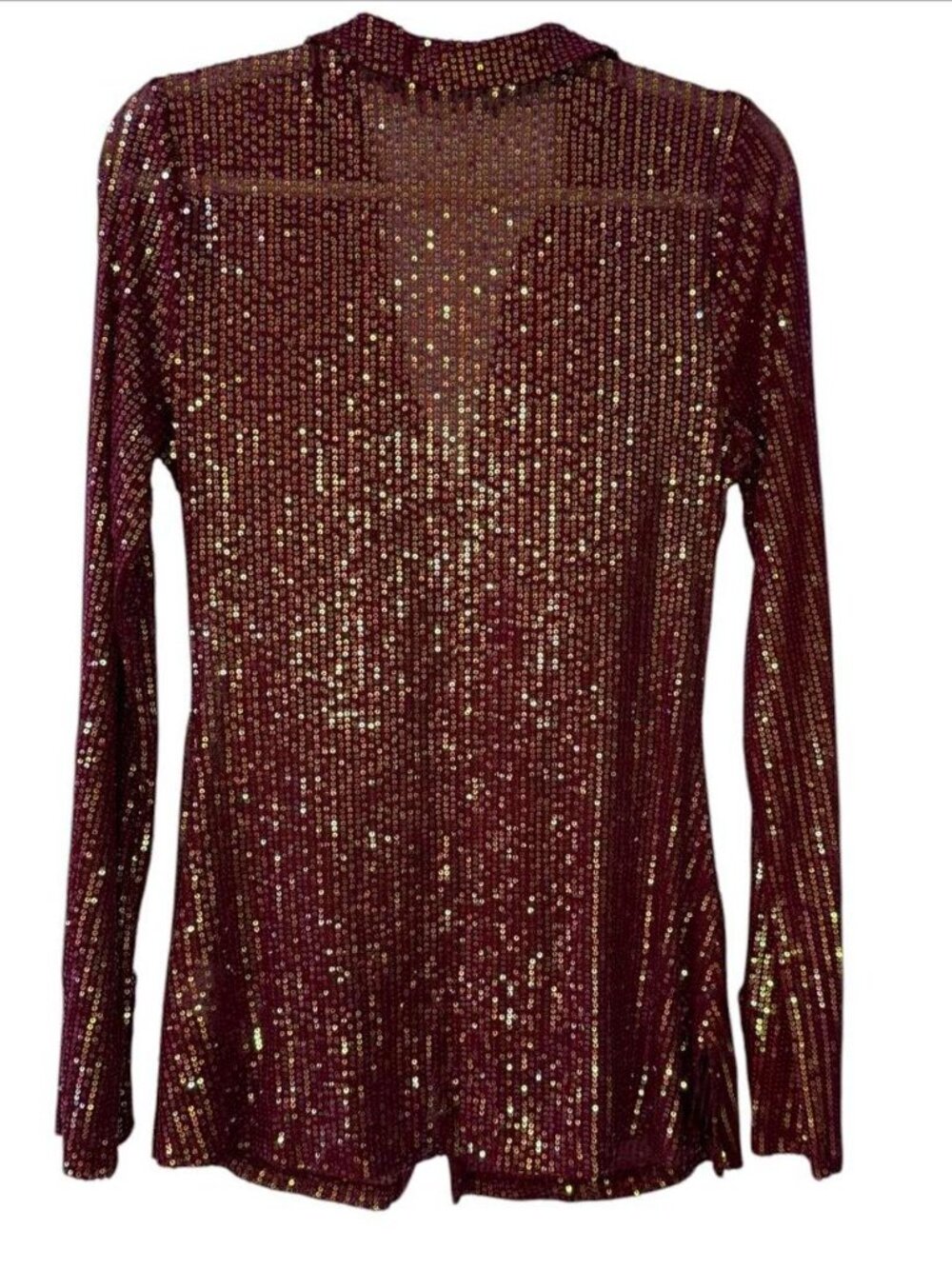 Free People Sequin Shirtee Top In Dark Rhubarb Size Large - Picture 4 of 7